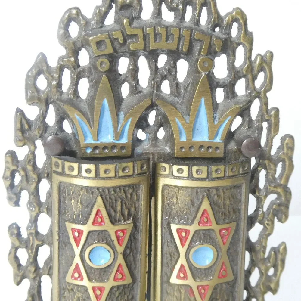 Jewish Brass & Enamel 10 Commandments Statue Vintage Judaica